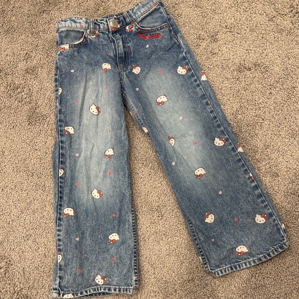 Hello Kitty Embroidered Denim Jeans - Blue with White & Pink Accents